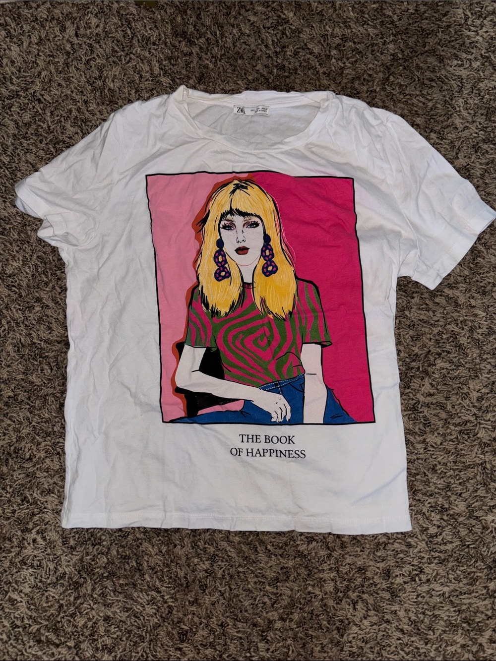 Zara White Graphic 'The Book of Happiness' Tee